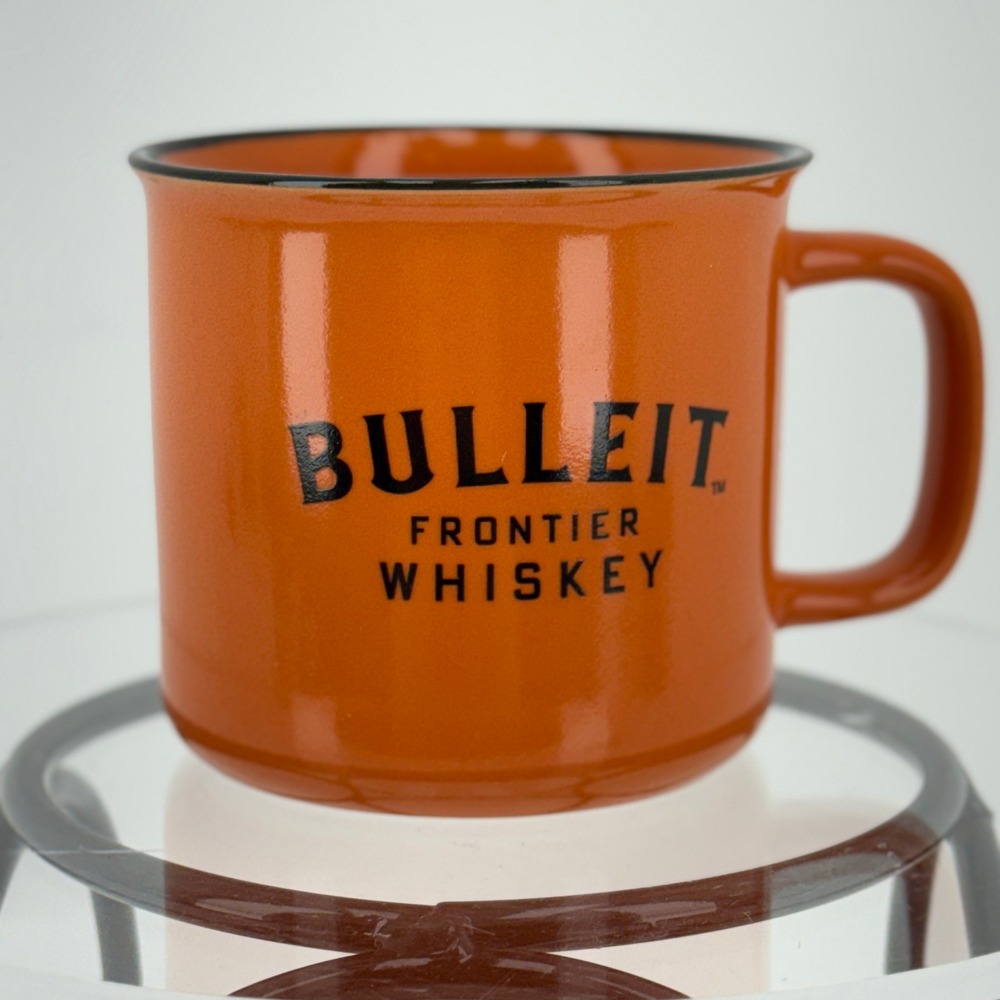 Bulleit Bourbon Frontier Whiskey Campfire Coffee Mug Orange Ceramic New